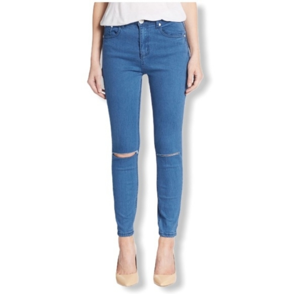 ONE TEASPOON Denim Blue Dixie Skinny Jeans Size 27 Medium Wash Distressed